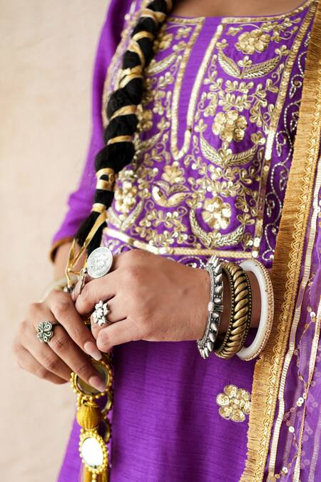 Shop_Gulabo Jaipur_Purple Chanderi Embroidery, Sequins, Mirrors Square Tara Straight Kurta Set _Online_at_Aza_Fashions