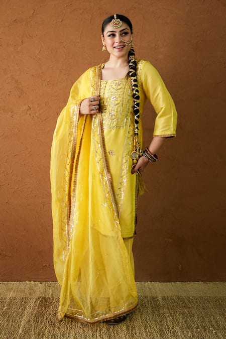 Gulabo Jaipur Tara Yellow Straight Kurta Set 
