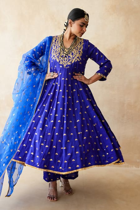 Gulabo Jaipur Sitara Blue Embroidered Anarkali Set 