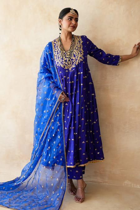 Buy_Gulabo Jaipur_Blue Chanderi, Cotton, Organza Gota Patti, Zari, Sitara Anarkali Set 