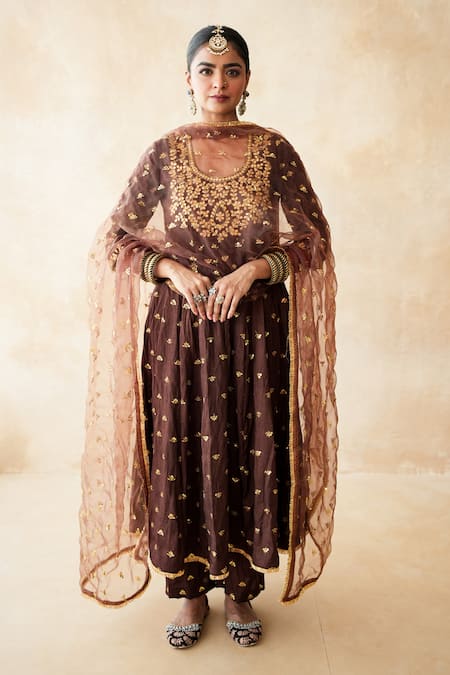 Gulabo Jaipur Sitara Brown Embroidered Anarkali Set 