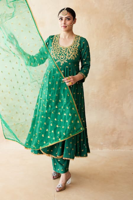 Gulabo Jaipur Sitara Green Embroidered Anarkali Set 