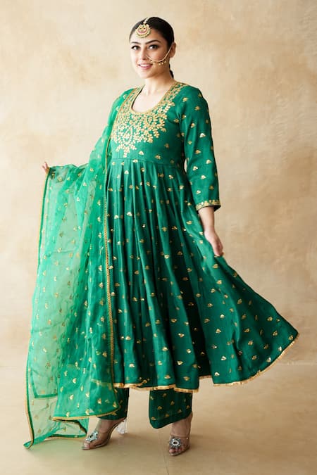 Gulabo Jaipur Sitara Green Embroidered Anarkali Set 