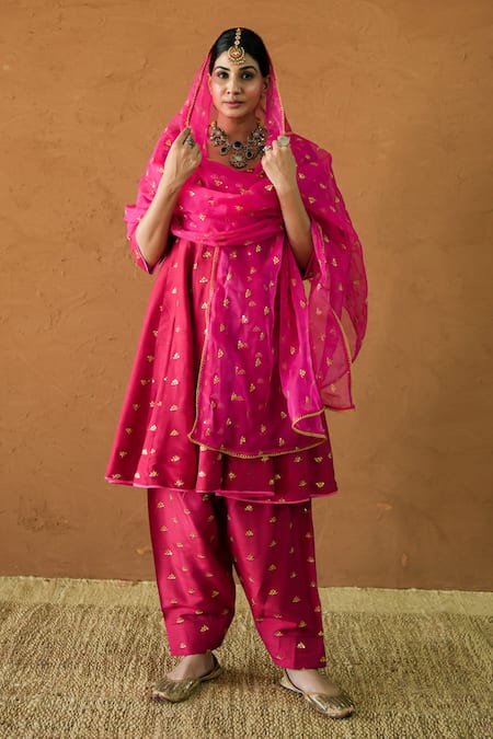 Gulabo Jaipur Riza Red Embroidered Anarkali Set