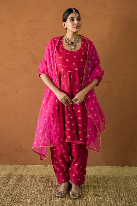 Gulabo Jaipur Riza Red Embroidered Anarkali Set