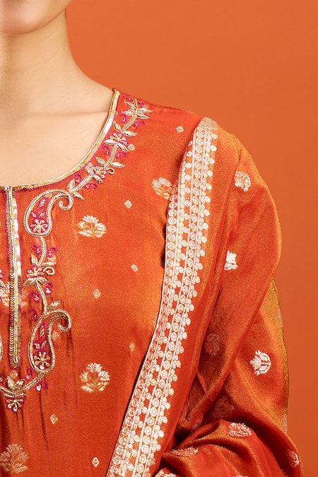 Buy Samyukta Singhania Orange Tissue, Crepe Embroidery, Metallic Thread Round Ombre Kurta Sharara Set Online at Aza Fashions Buy_Samyukta Singhania_Orange Tissue, Crepe Embroidery, Metallic Thread Round Ombre Kurta Sharara Set _Online_at_Aza_Fashions