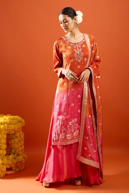 Samyukta Singhania Ombre Embroidered Kurta Sharara Set 