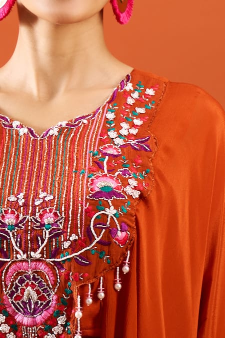 Buy Samyukta Singhania Orange Chinon Embroidery, Beads, Tassels Round Neck Blouse And Palazzo Set Online at Aza Fashions Buy_Samyukta Singhania_Orange Chinon Embroidery, Beads, Tassels Round Neck Blouse And Palazzo Set _Online_at_Aza_Fashions