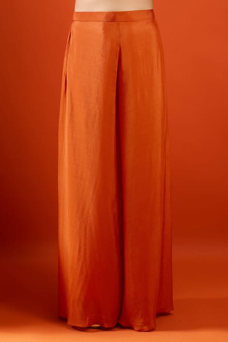 Samyukta Singhania Orange Chinon Embroidery, Beads, Tassels Round Neck Blouse And Palazzo Set at Aza Fashions Samyukta Singhania_Orange Chinon Embroidery, Beads, Tassels Round Neck Blouse And Palazzo Set _at_Aza_Fashions