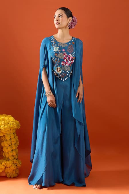 Samyukta Singhania Floral Embroidered Blouse & Palazzo Set 