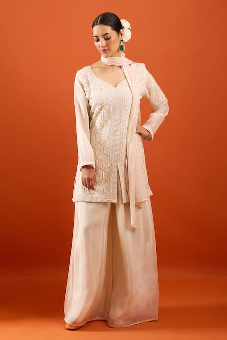 Samyukta Singhania Geometric Embroidered Kurta Sharara Set 