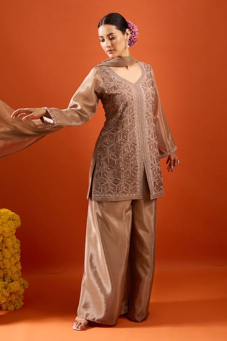 Samyukta Singhania Brown Embroidered Kurta Set 