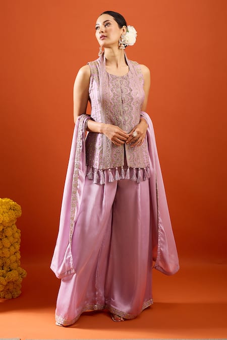 Buy Samyukta Singhania Purple Silk Embroidery, Tassels Round Neck Kurta Set Online at Aza Fashions Buy_Samyukta Singhania_Purple Silk Embroidery, Tassels Round Neck Kurta Set _Online_at_Aza_Fashions
