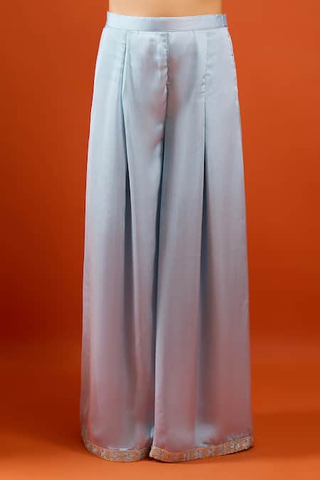 Buy_Samyukta Singhania_Sky Blue Silk Embroidery, Tassels, Zari Square Neck Sleeveless Kurta Sharara Set _Online_at_Aza_Fashions