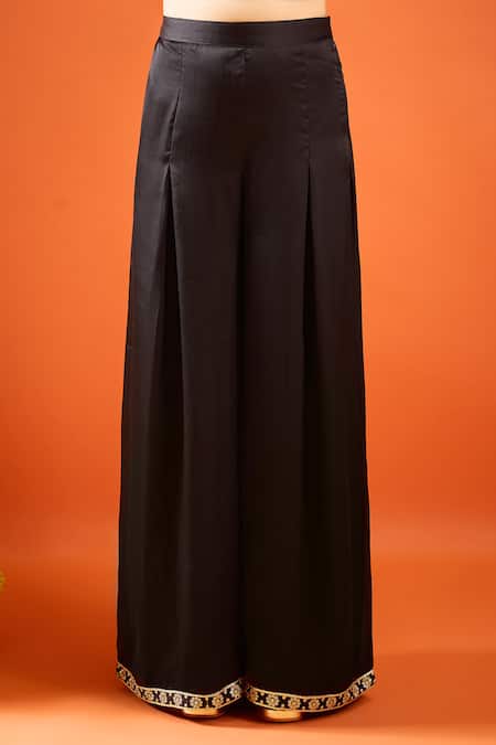 Buy_Samyukta Singhania_Black Silk Embroidery, Tassels, Zari Round Neck Kurta Sharara Set _Online_at_Aza_Fashions