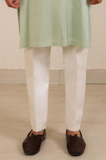 Shop_Menero_Green Dupion, Silk, Cotton Gota Patti, Embroidery Kurta And Pant Set _Online_at_Aza_Fashions