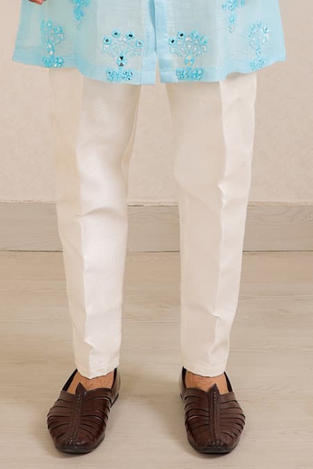 Shop_Menero_Blue Chanderi Silk, Cotton Embroidery, Mirrors Leather Embossed Motif Kurta Set _Online_at_Aza_Fashions