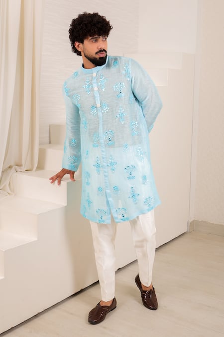 Menero Chanderi Silk Leather Embossed Motif Kurta Set 