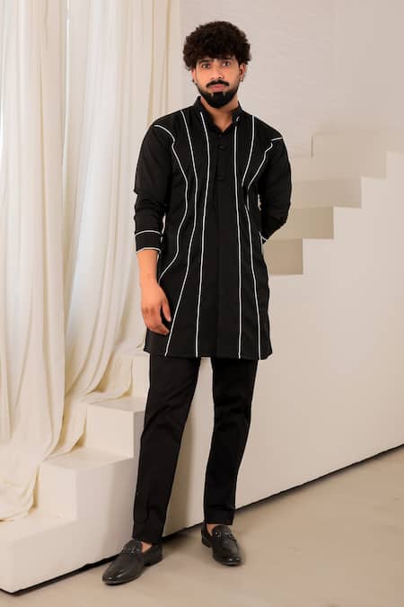 Menero Piping Detail Straight Kurta & Pant Set 