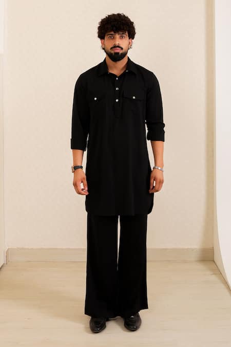 Menero Self Georgette Short Kurta & Wide Pants 