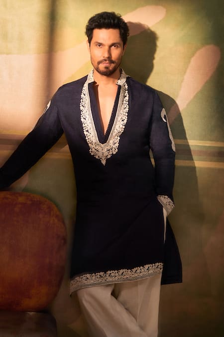 Aariyana Couture Blue Silk, Cotton Embroidery Kurta Set With Dupatta 