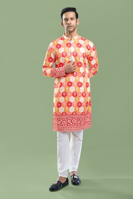 Arihant Rai Sinha Geometric Embroidered Kurta & Churidar Set 