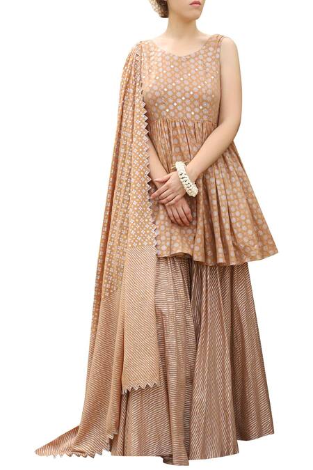 Seema Nanda_Brown Cotton Round Printed Kurta Sharara Set _at_Aza_Fashions