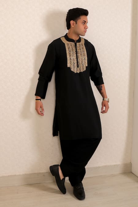 Menero Zardosi Embroidered Kurta & Pathani Salwar Set 