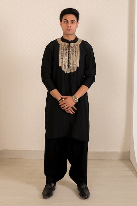 Menero Zardosi Embroidered Kurta & Pathani Salwar Set 