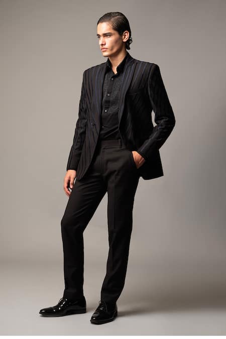 Vivek Patel Etch Striped Machine Embroidered Blazer & Trouser 