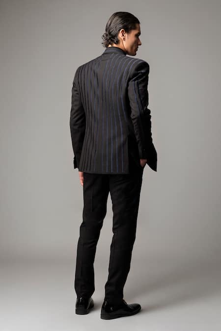 Vivek Patel Etch Striped Machine Embroidered Blazer & Trouser 