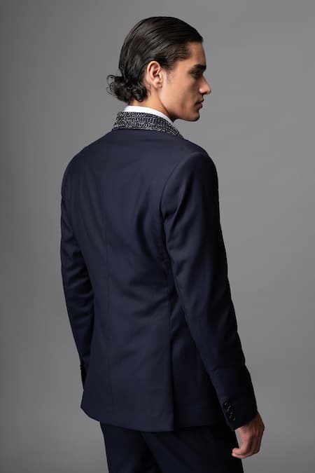 Vivek Patel Nero Hand Embroidered Shawl Lapel Blazer & Trouser 