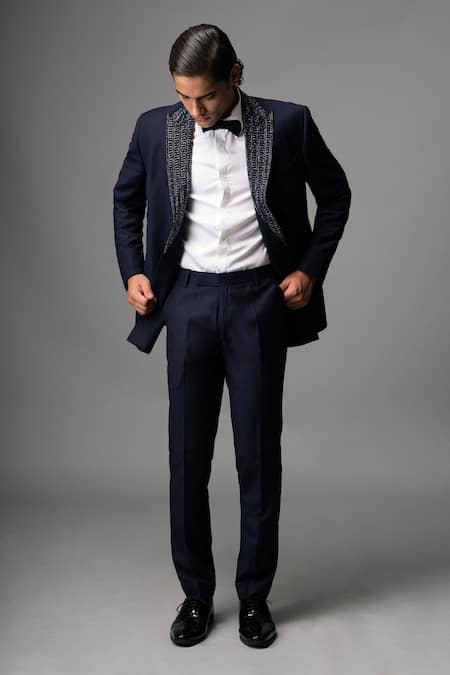 Vivek Patel Nero Hand Embroidered Shawl Lapel Blazer & Trouser 