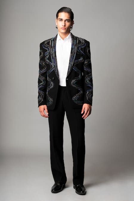 Vivek Patel Marko Wavy Hand Embroidered Blazer & Trouser Set 