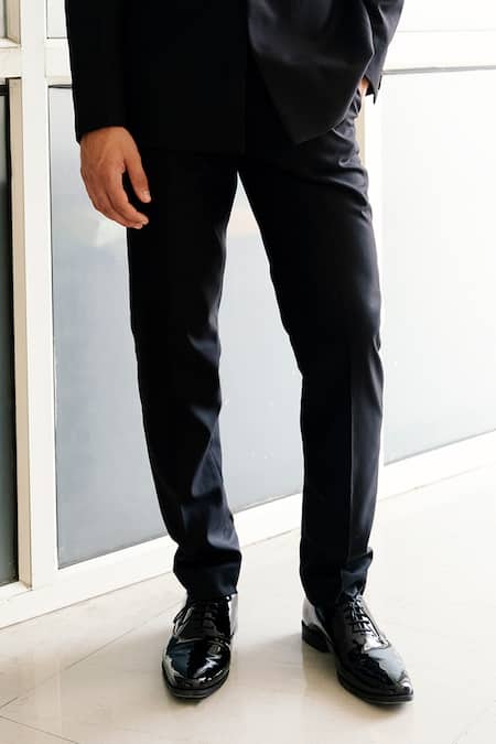 Shop_Vivek Patel_Black Twill, Suiting Beads, Tessa Hand Embroidered Bandhgala With Trouser _Online_at_Aza_Fashions