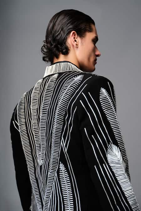 Buy_Vivek Patel_Black Crepe Embroidery Stryke Blazer And Trousers Set 