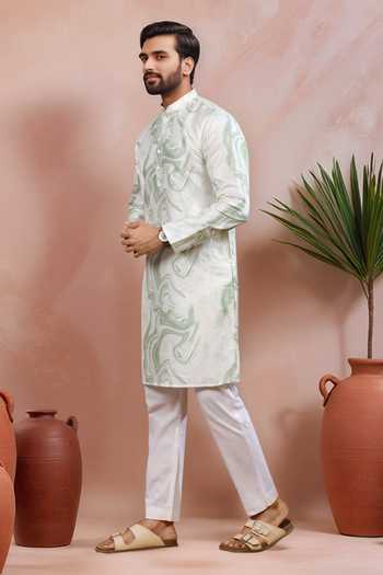 Arihant Rai Sinha Green Silk Embroidery, Foil Printing Swirl Pattern Kurta Set Online at Aza Fashions Arihant Rai Sinha_Green Silk Embroidery, Foil Printing Swirl Pattern Kurta Set _Online_at_Aza_Fashions