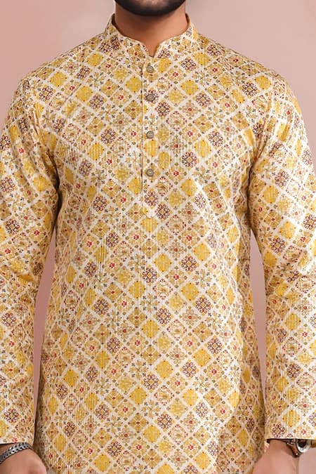 Buy Arihant Rai Sinha Mustard Silk Embroidery Butti Kurta Set Online at Aza Fashions Buy_Arihant Rai Sinha_Mustard Silk Embroidery Butti Kurta Set _Online_at_Aza_Fashions