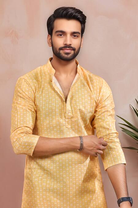Arihant Rai Sinha_Yellow Silk Embroidery Kurta And Pant Set _Online_at_Aza_Fashions
