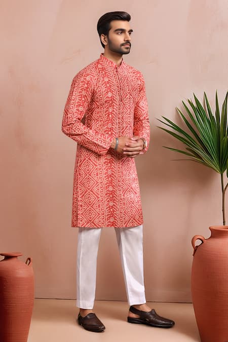 Arihant Rai Sinha_Orange Cotton, Silk Butti Print Kurta Set _Online_at_Aza_Fashions