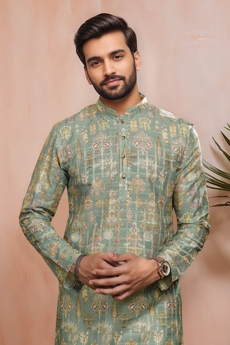 Buy Arihant Rai Sinha Green Cotton, Silk Woven Panels Kurta Set Online at Aza Fashions Buy_Arihant Rai Sinha_Green Cotton, Silk Woven Panels Kurta Set _Online_at_Aza_Fashions