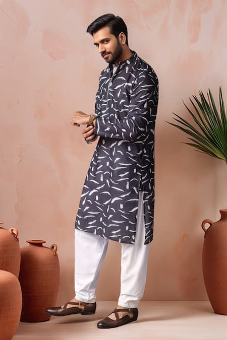 Arihant Rai Sinha_Black Linen, Silk Printed Kurta And Salwar Set _Online_at_Aza_Fashions