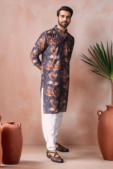Arihant Rai Sinha_Black Viscose, Silk Abstract Print Kurta Set _Online_at_Aza_Fashions