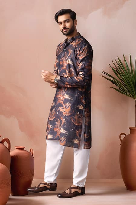 Buy_Arihant Rai Sinha_Black Viscose, Silk Abstract Print Kurta Set _Online_at_Aza_Fashions