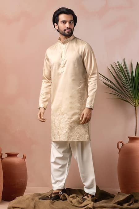 Arihant Rai Sinha_Off White Silk Embroidery Kurta And Salwar Set _Online_at_Aza_Fashions