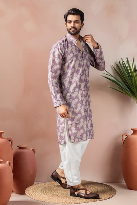 Arihant Rai Sinha Magenta Cotton, Silk Printed Paisley Kurta And Salwar Set Online at Aza Fashions Arihant Rai Sinha_Magenta Cotton, Silk Printed Paisley Kurta And Salwar Set _Online_at_Aza_Fashions