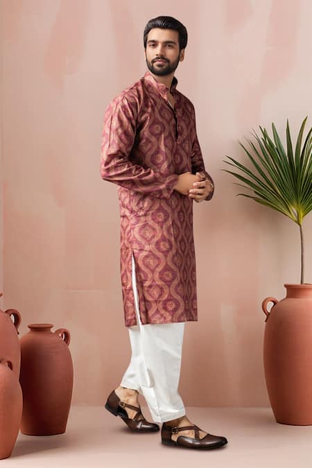 Buy Arihant Rai Sinha Maroon Cotton, Silk Jaal Print Kurta And Salwar Set Online at Aza Fashions Buy_Arihant Rai Sinha_Maroon Cotton, Silk Jaal Print Kurta And Salwar Set _Online_at_Aza_Fashions