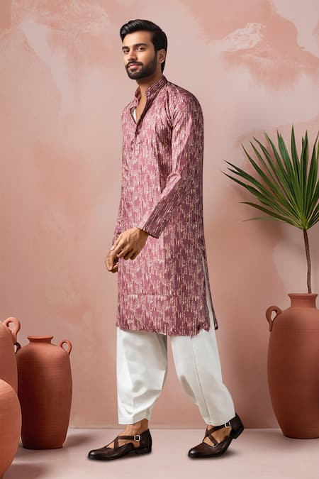 Buy_Arihant Rai Sinha_Wine Cotton, Silk Abstract Print Kurta Set _Online_at_Aza_Fashions