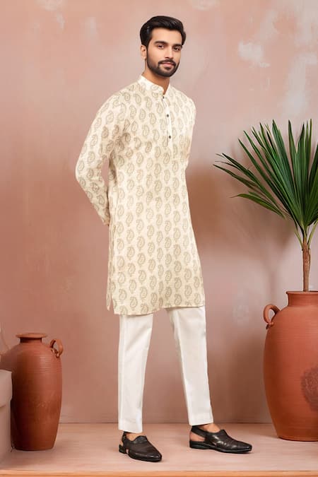 Buy Arihant Rai Sinha Cream Linen, Cotton Paisley Pattern Kurta And Pant Set Online at Aza Fashions Buy_Arihant Rai Sinha_Cream Linen, Cotton Paisley Pattern Kurta And Pant Set _Online_at_Aza_Fashions