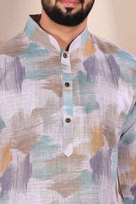 Buy_Arihant Rai Sinha_Off White Linen, Cotton Abstract Pattern Kurta And Pant Set _Online_at_Aza_Fashions